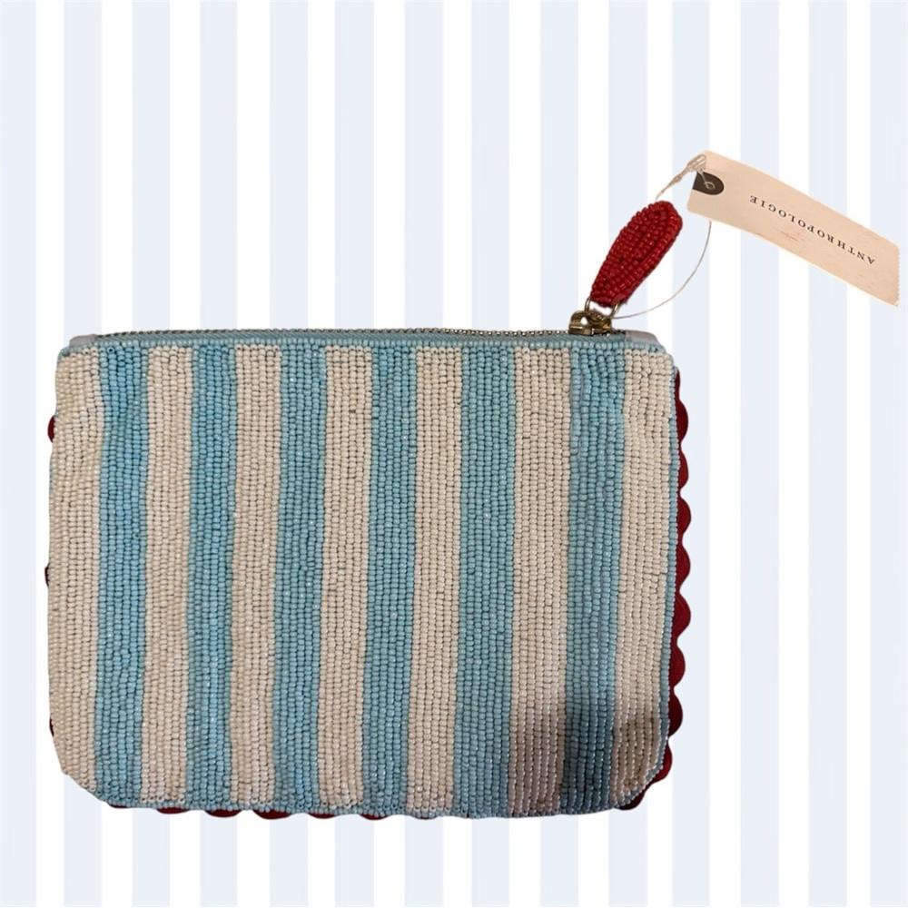 NWT Anthropologie 2025 Beaded Striped Monogram Pouch Letter “R” - Picture 2 of 2